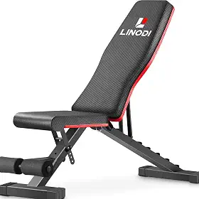 LINODI Banco de peso, bancos de treinamento de força ajustáveis para academia em casa, fitness de corpo inteiro, banco de treino inclinado dobrável multiuso