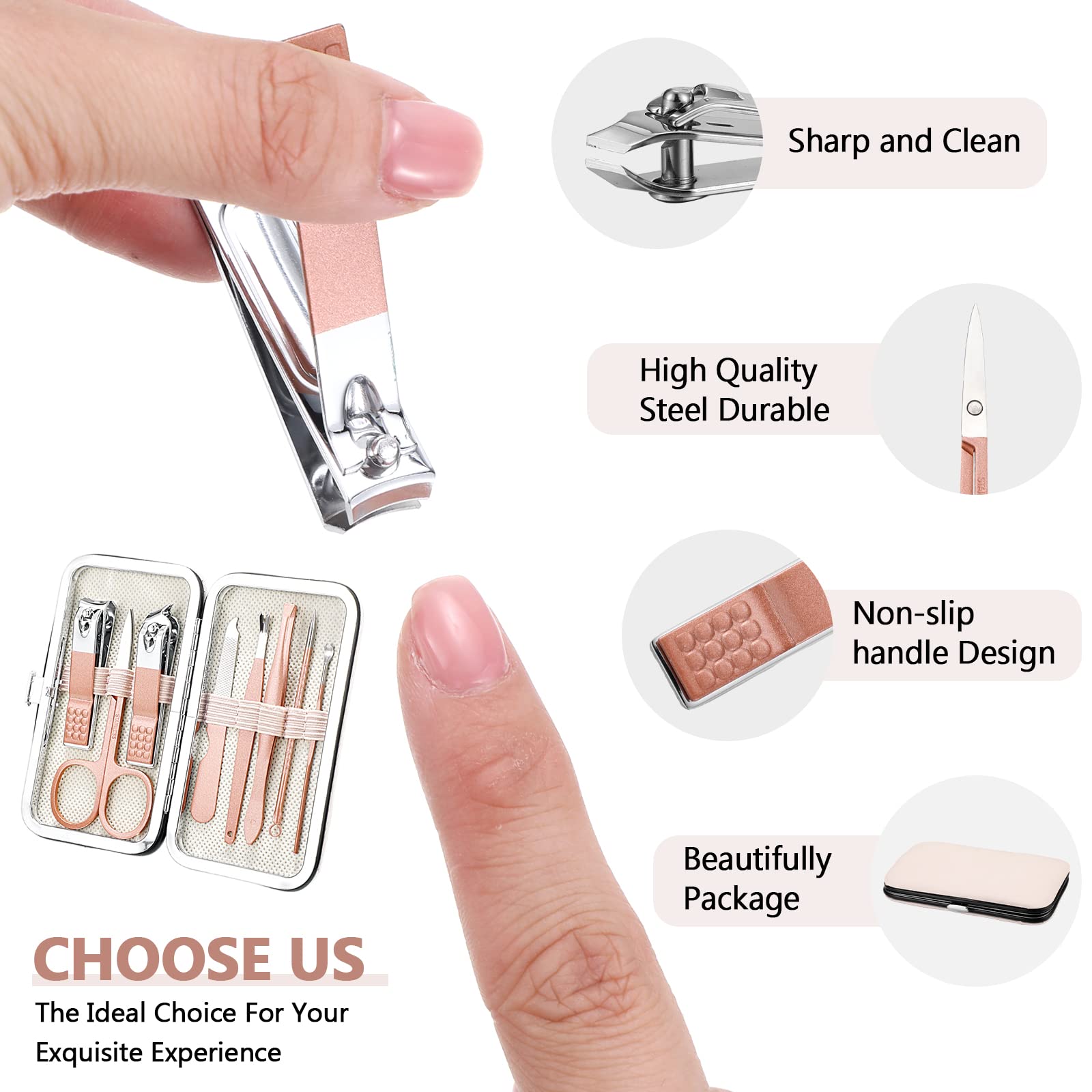 Lasnten Juego de 24 cortaúñas a granel, kit de aseo de uñas de acero inoxidable, kit de pedicura profesional, herramientas de pedicura con estuche de viaje, regalos personales para hombres y mujeres