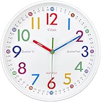 AIRUIFU 8 Inch Silent Non-Ticking Learning Clock for Kids - Colorful Teaching Time Wall Clock for Classroom, Bedroom, Playroom