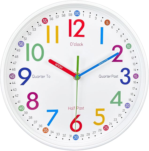 Wall Clock for Kids: Telling Time Teaching Wall Clocks Silent Non-Ticking Clocks Battery Operated, Rustic Farmhouse Modern Clock Decorative for Kitchen Living Room Bedroom(12 inch)
