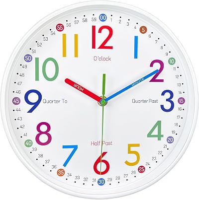 Wall Clock for Kids: Telling Time Teaching Wall Clocks Silent Non-Ticking Clocks Battery Operated, Rustic Farmhouse Modern Clock Decorative for Kitchen Living Room Bedroom(8 Inch)