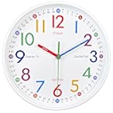 AIRUIFU Learning Clock for Kids - Telling Time Easily, Non-Ticking, Battery Operated, Silent, Colorful Teaching Time Clock - Decorative for Kids Room, Classroom, School Playroom (8 Inch)