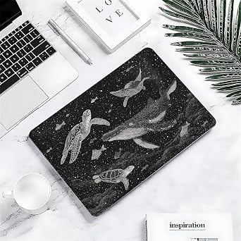 MacBook Pro 13インチケース A2338 M1 A2251 A2289 A2159 A1989 A1708 A1706対応 プラスチックハードシェルケース Mac Pro 13 2017-2021 用 - ヒョウ ブルー バタフライ - クジラ ウミガメ