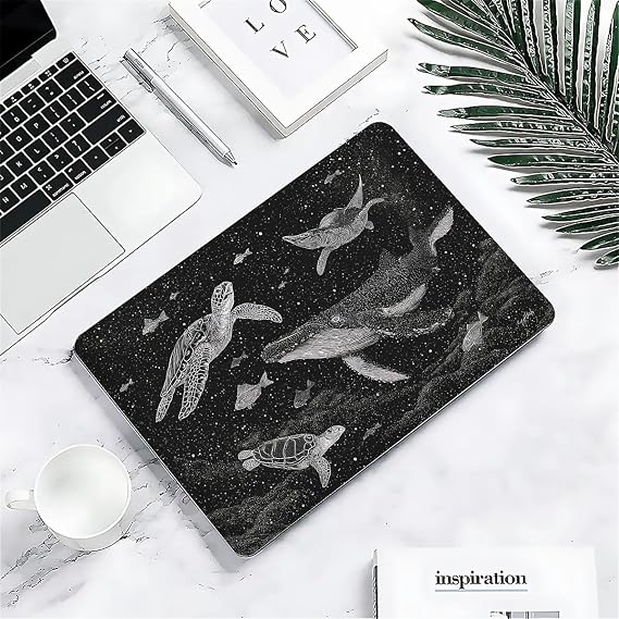 MacBook Pro 13インチケース A2338 M1 A2251 A2289 A2159 A1989 A1708 A1706対応 プラスチックハードシェルケース Mac Pro 13 2017-2021 用 - ヒョウ ブルー バタフライ - クジラ ウミガメ
