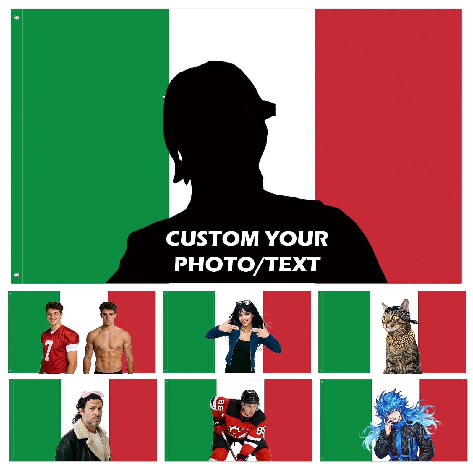 Custom Italy Flag-Personalised Italian National Flag with Picture Photo Logo Text-Custom Italian Tapestry Banner for Dorm,Sports Competitions,Party Bar Garden Festivals Decoration Indoor Outdoor