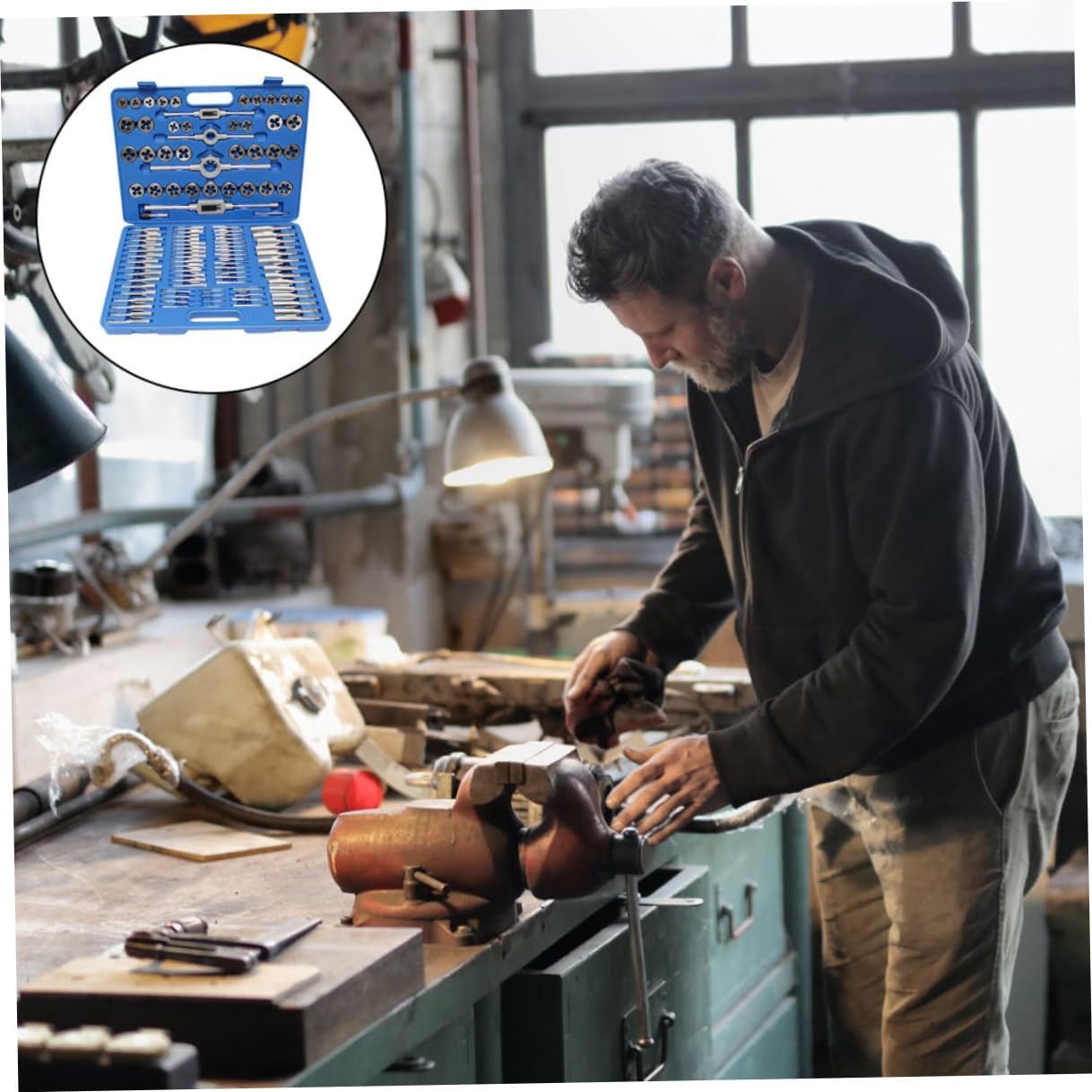 110pcs Metric Tap and Die Set with Ratchet Wrenches, Steel Screw Threading Tool Kit for Internal and External Threads, Portable Case for Workshop and Garage Use