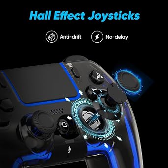 BETMI Wireless Controller for PS5, Pro/Slim/MAC/Steam Deck/PC, Hall Effect Joystick, Dual Vibration/Marco/Turbo, 3.5mm Jack, 6-Axis, Mute Key, LED Gamepad with Speaker (Transparent Black)