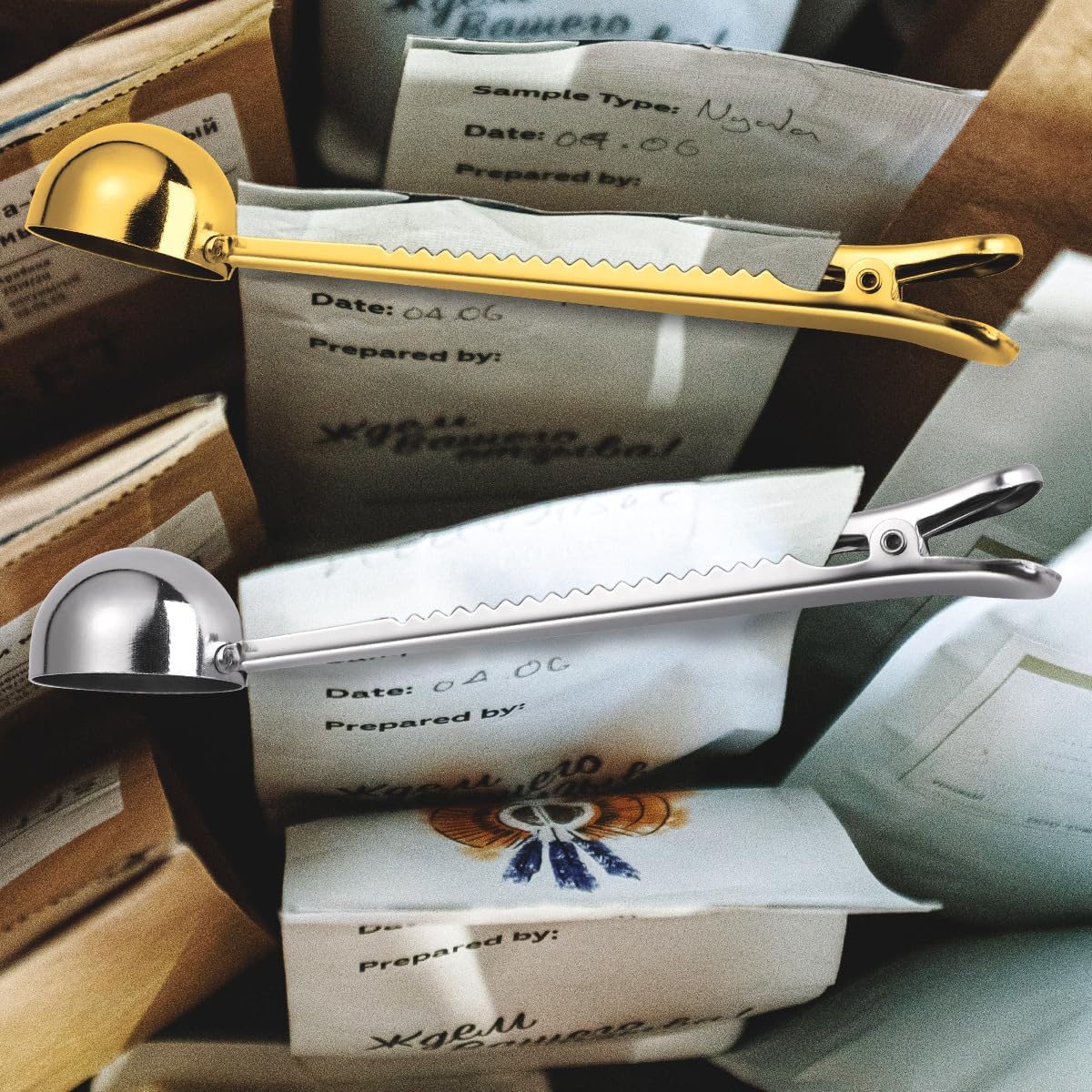 Silverware Flatware Set, 1/4/6/8/10/12 Pieces Multifunctional Stainless Steel Coffee Bean Measuring Spoons Household Baking Spoons Food Sealing Clip Kitchen Tools (Color : Black, Size : 1