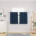 Short Curtains 36 inches Long Linen Textured Privacy Kitchen Tier Curtains Navy Blue Half Window Curtains Cafe Bathroom Basement Small Mini Curtain Panels Rod Pocket 2 Pieces 27"x36"