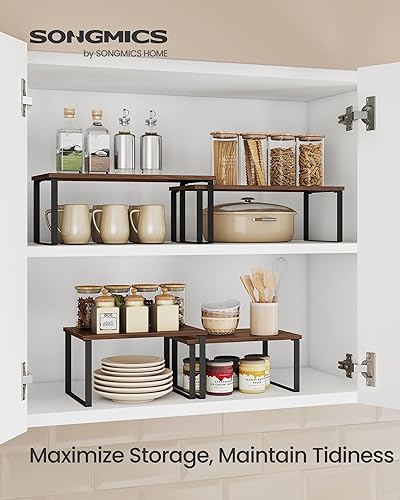 Vista 140 de SONGMICS Estante organizador de gabinete, juego de 2 estantes de encimera de cocina, almacenamiento de cocina, estante de especias, apilable, Blanco