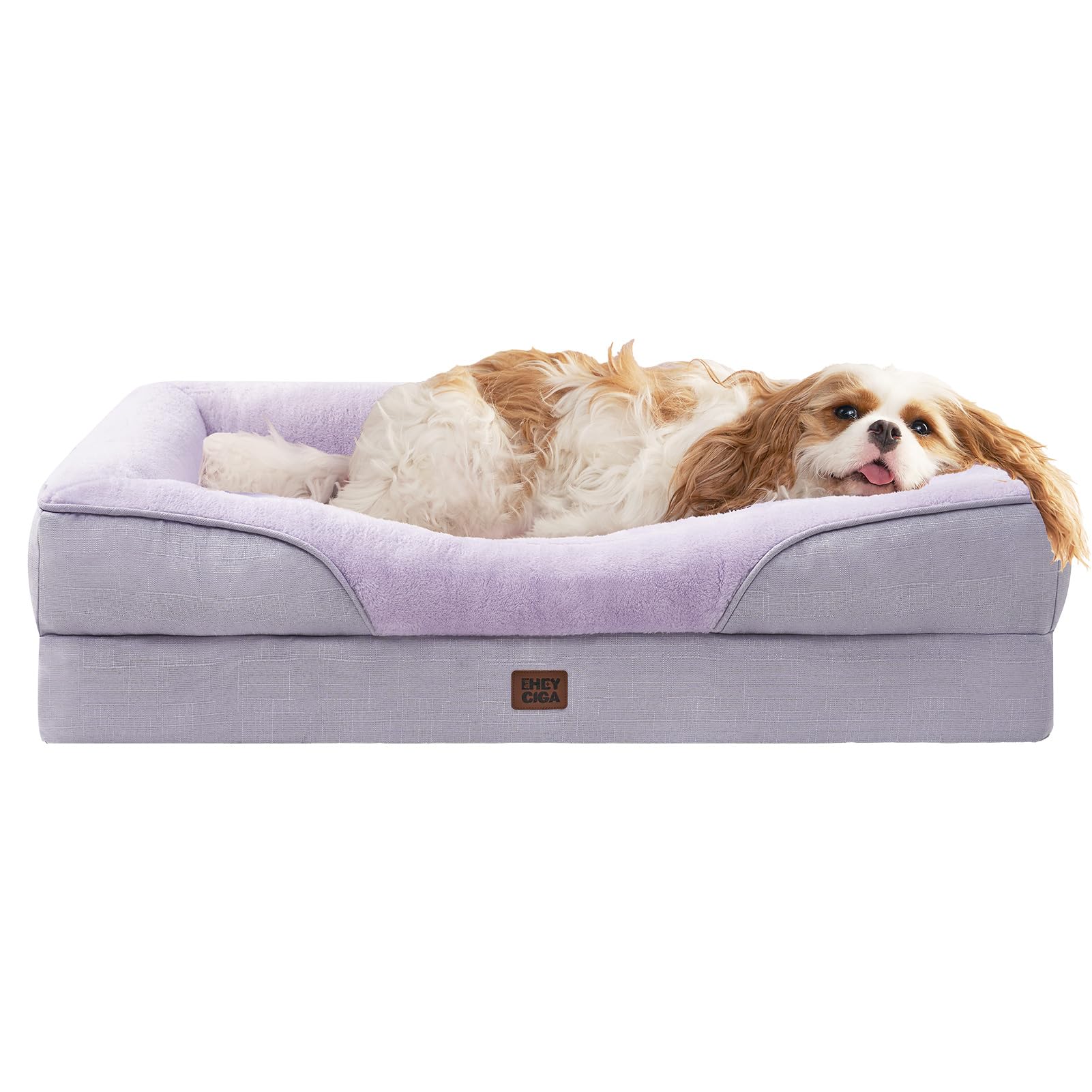 EHEYCIGA Memory Foam Dog Bed for Large Sized Orthopedic Dog Sofa with Sides and Waterproof Liner Washable Bolster