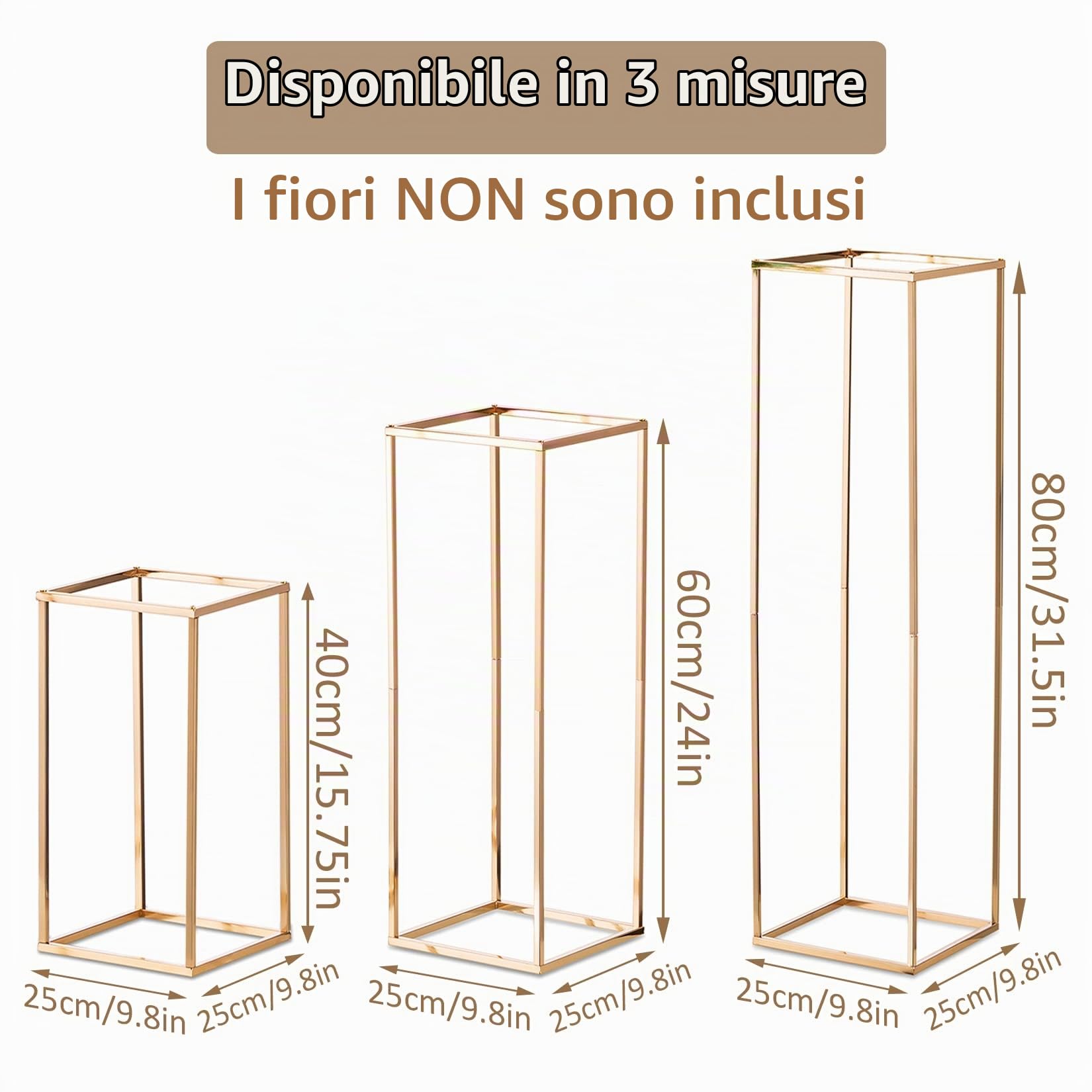 Sziqiqi Centrotavola per Matrimonio in Oro Vasi in Metallo - 80cm Espositori per Composizioni Floreali Vaso da Terra per Supporto per Fiori Centrotavola Rettangolari per Matrimoni Feste Fidanzamento