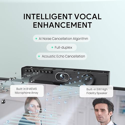 Miniatura 4 de Yealink UVC34 4K Sistema de cámara para sala de conferencias de video y audio 4K, barra de video con marco automático IA mejora de cara para oficina