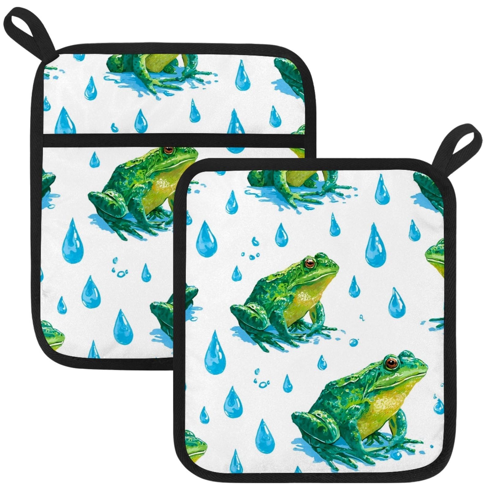 VAPOKF Frog Print Kitchen Hot Pot Holder, Pot Holders Heat Resistant Pot Holder with Pocket Heat Resistant Trivets for Hot Pans Cotton Pot Mitts for Kitchen Cooking Baking