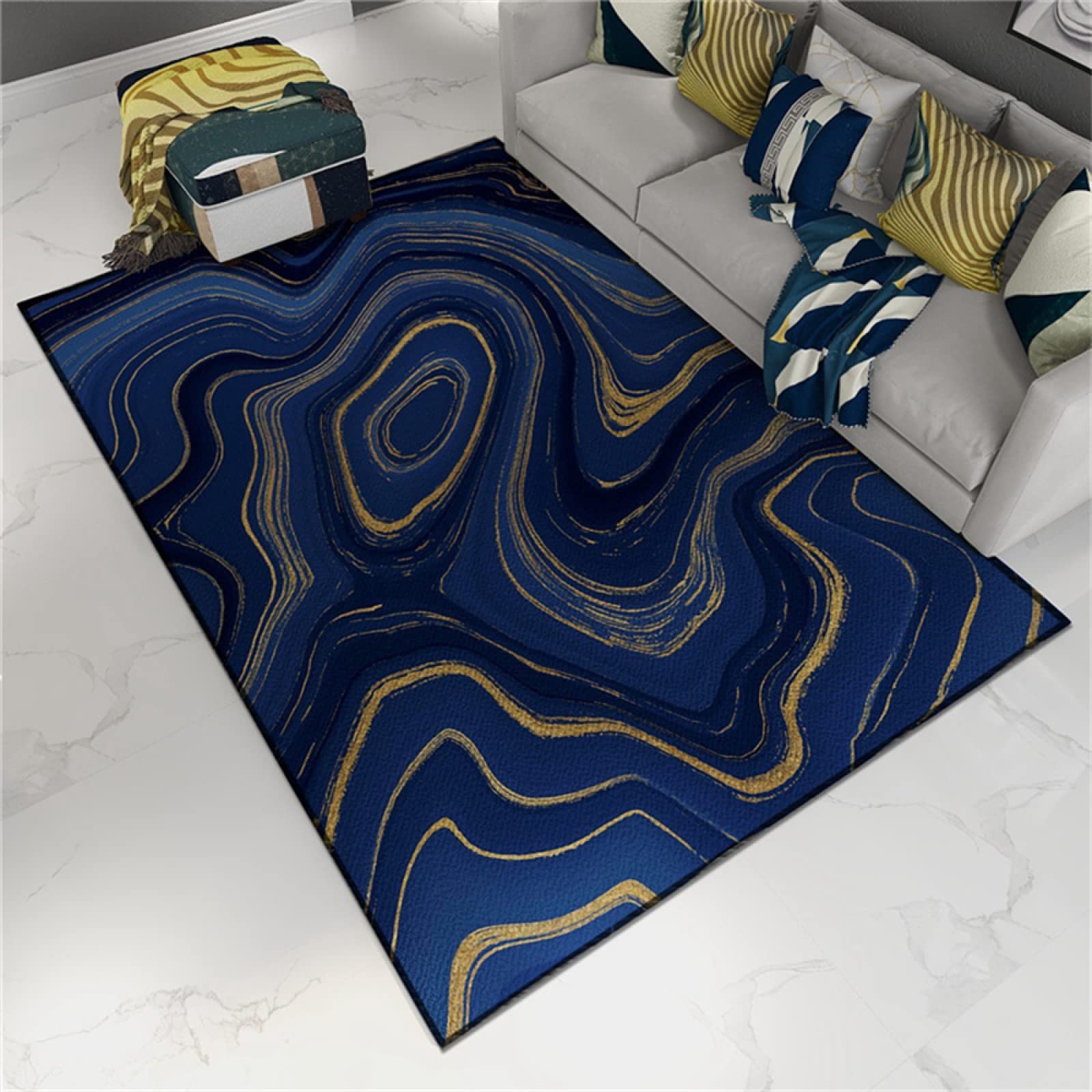 Tapis de cuisine geometrique bleu 80x160cm antiderapant et reducteur de bruit pour adulte
