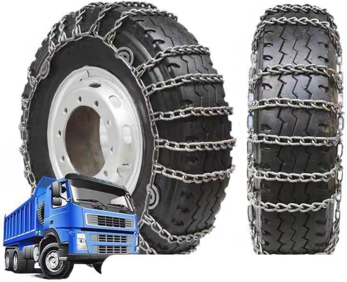 Set of 2 Tire Traction-2pcs Snow Chains for Semi Trucks Snow Chains for Tires Universal Metal Tire Chains for SUV Trucks Pickup Trucks Semi Trucks Van Trucks ATV Light Truck 10.00-20 9mm 12R22.5
