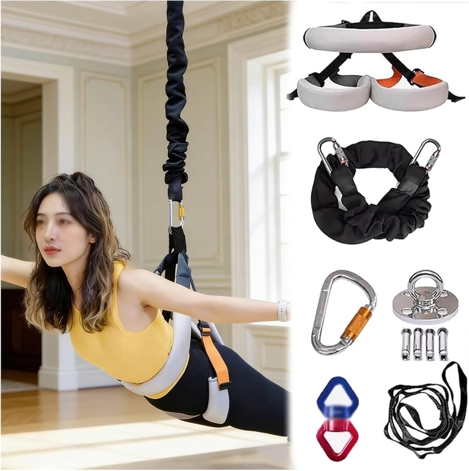 Heavy Duty Bungee Fitness Set, Pro Yoga Bungee Resistance Band For Gym, Pilates Agility Training & Air Dance, Home Suspension Training Kit For Improved Balance