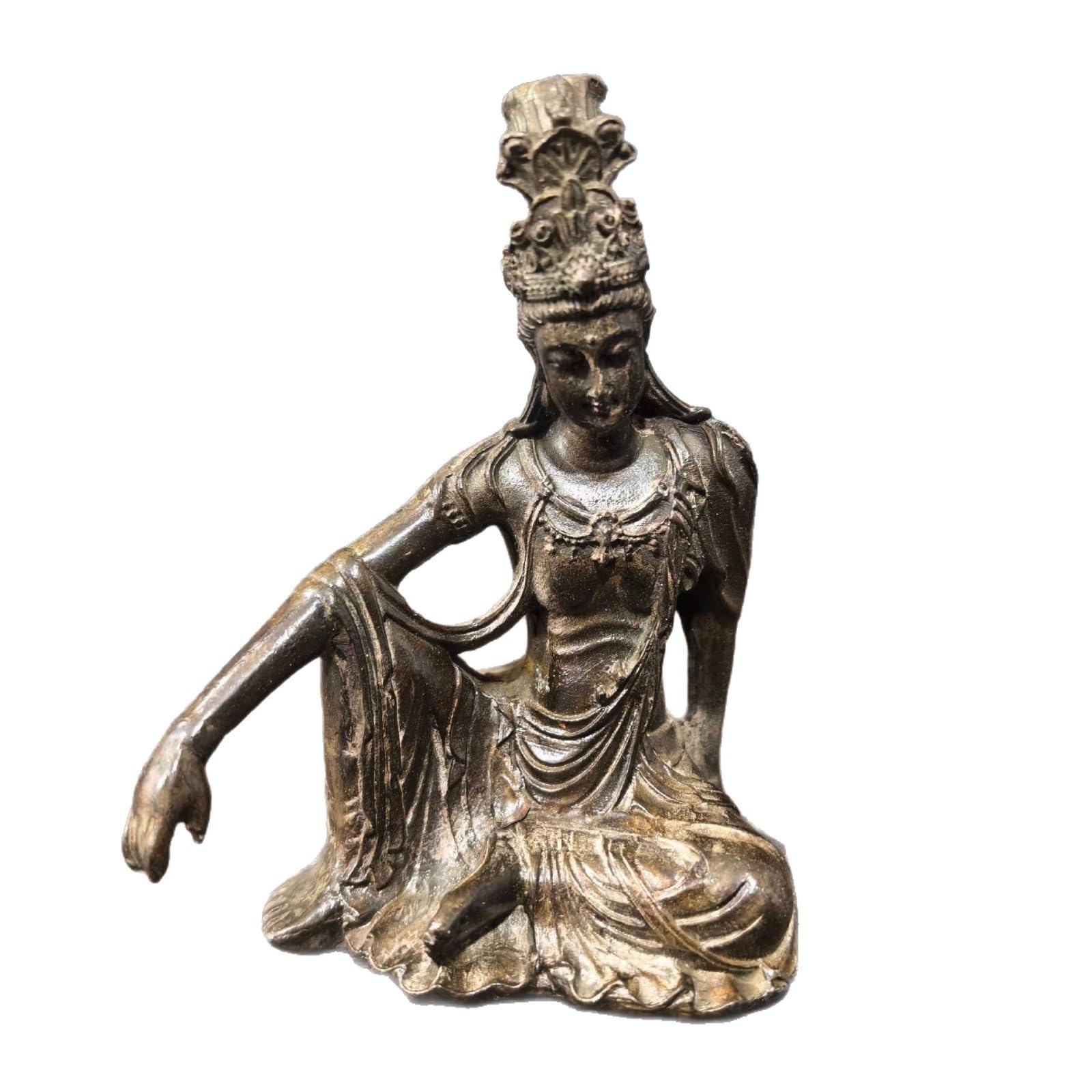 Huolimxun Antique Solid Brass Guanyin Small Ornament 6.8×10cm