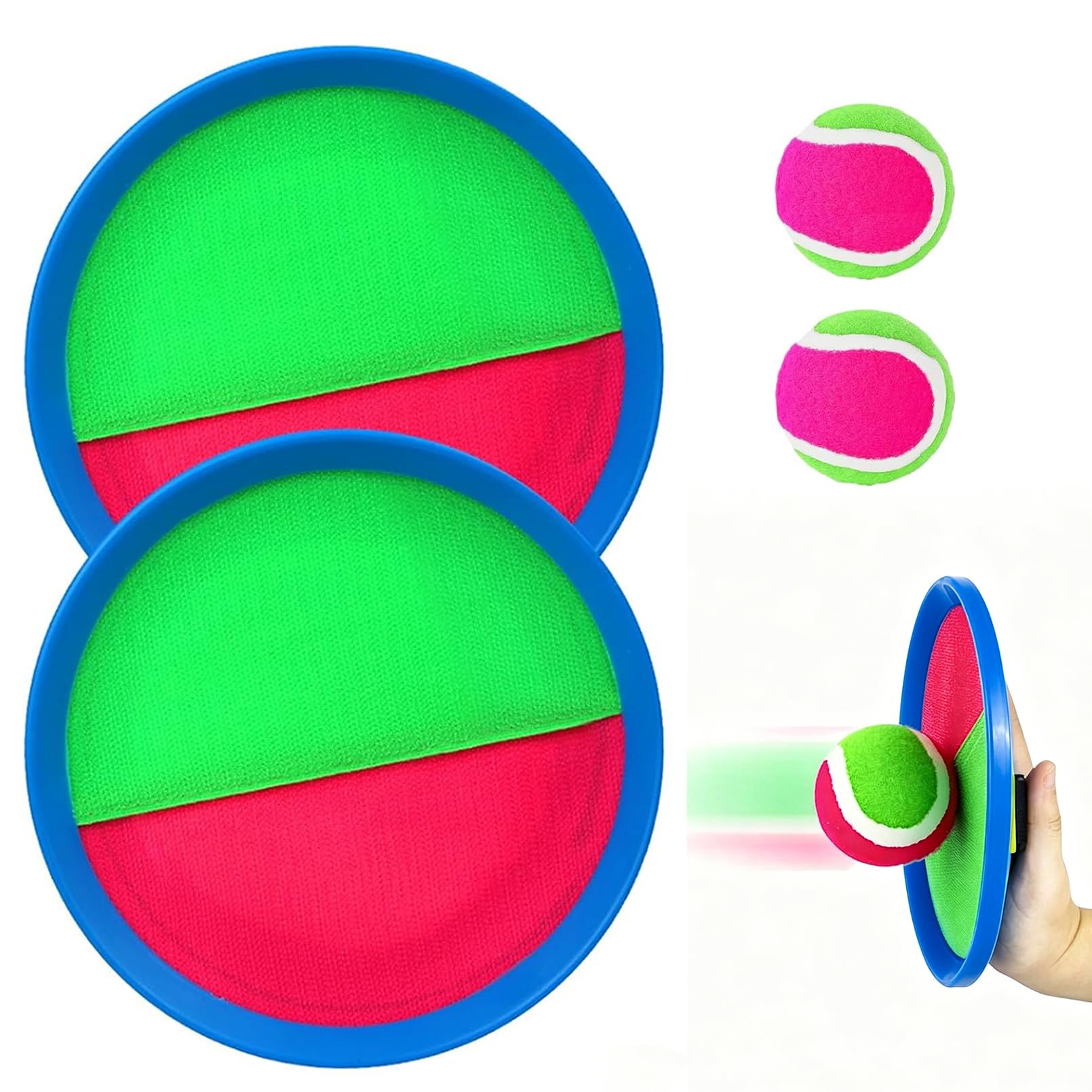 Captura Bolas Raqueta Set, Juego de Bola y Lanzamiento, 2 Palas y 2 Bolas, para Playa Agua Jardin Exterior Interior Piscina Terraza, Infantiles Adult 2 3 4 5 6 7 8 9 10 Años