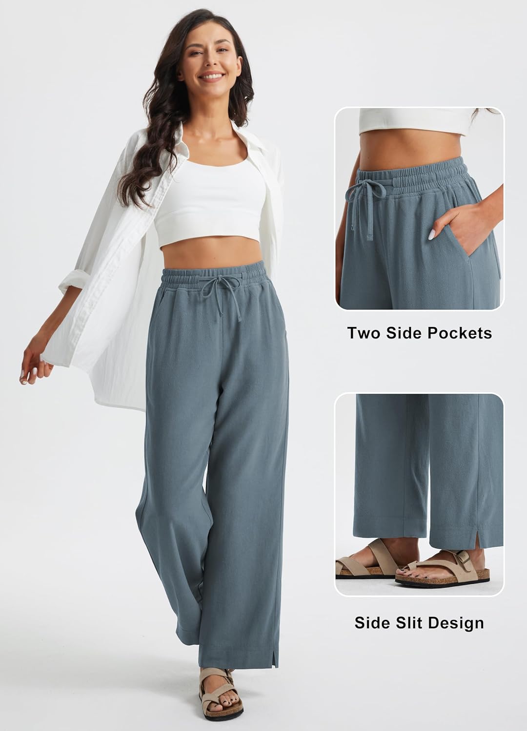 Libin Women's Wide Leg Cotton Linen Pants - Image 5