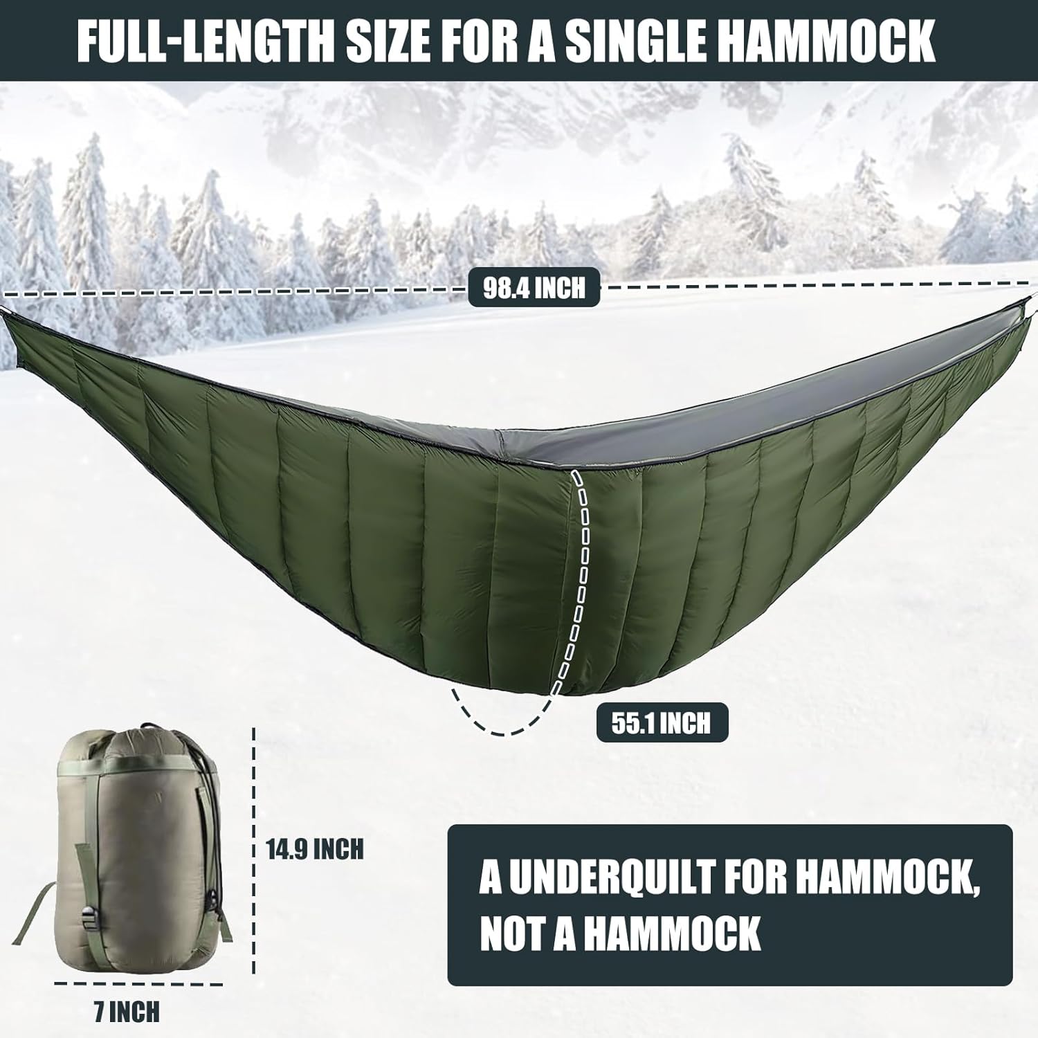 Hammock Underquilt, Full Length Insulated Camping Quilt for Hammocks, 4 Season Winter Under Quilts for Camping, Hiking, Backpacking, Travel, Beach, Backyard, Patio