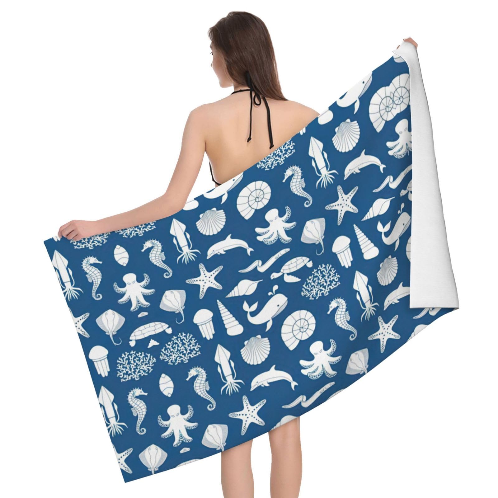 Serviette de bain microfibre vie marine 81x132 cm pour douche