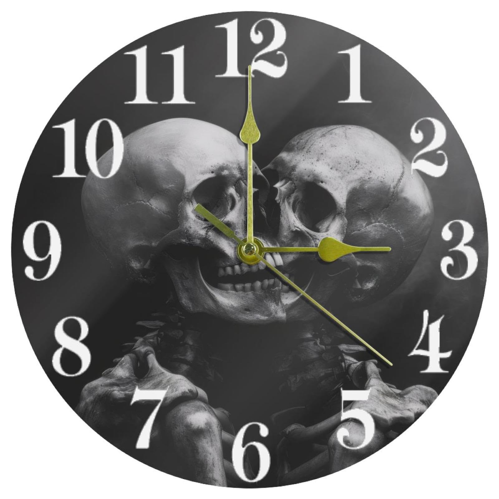 Horloge murale squelette silencieuse à quartz noire ronde pour salon et bureau