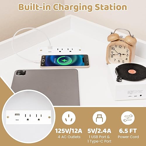 Miniatura 5 de Tangkula Estantería esquinera de 9 cubos con estación de carga, armario esquinero de 90 grados con 1 puerto USB y 1 puerto tipo C, estante de