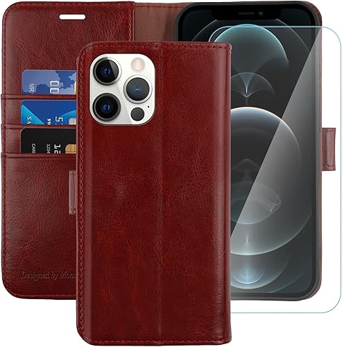 MONASAY Funda tipo cartera compatible con iPhone 11 Pro Max 5G de 6.5 pulgadas, protector de pantalla de vidrio incluido, bloqueo RFID, funda de