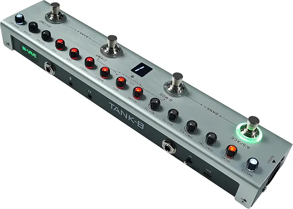 M-VAVE Pedal Multiefeitos para Baixo Profissional TANK-B com Bateria Recarregável, 36 Presets, Bluetooth, Simulador de Amplificador, IR Cab, Gravação em Celular - Efeito Portátil para Estúdio e Palco