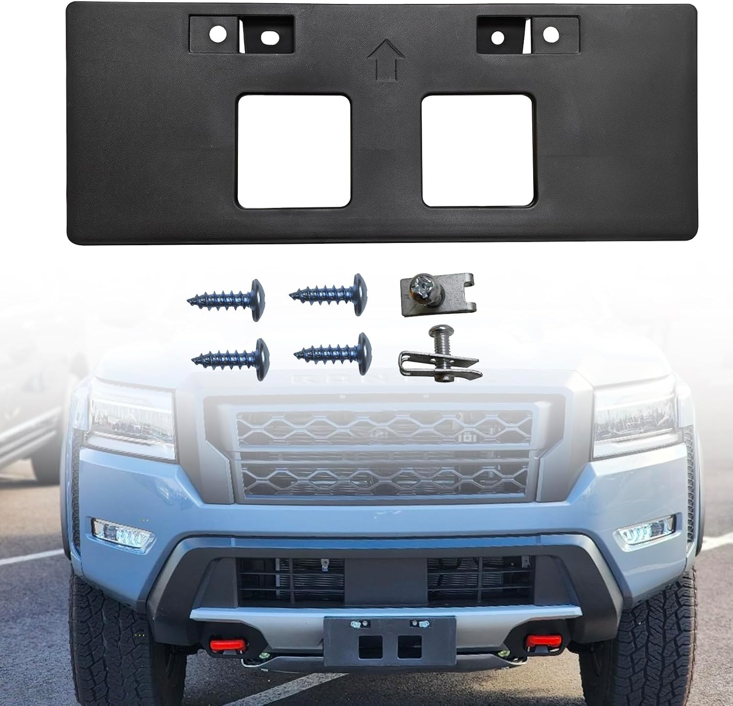 Front License Plate Frame Mounting Bracket Tag Holder Textured Black Fits for 2022 2023 2024 Nissan Frontier Replace 96210-9BU0A