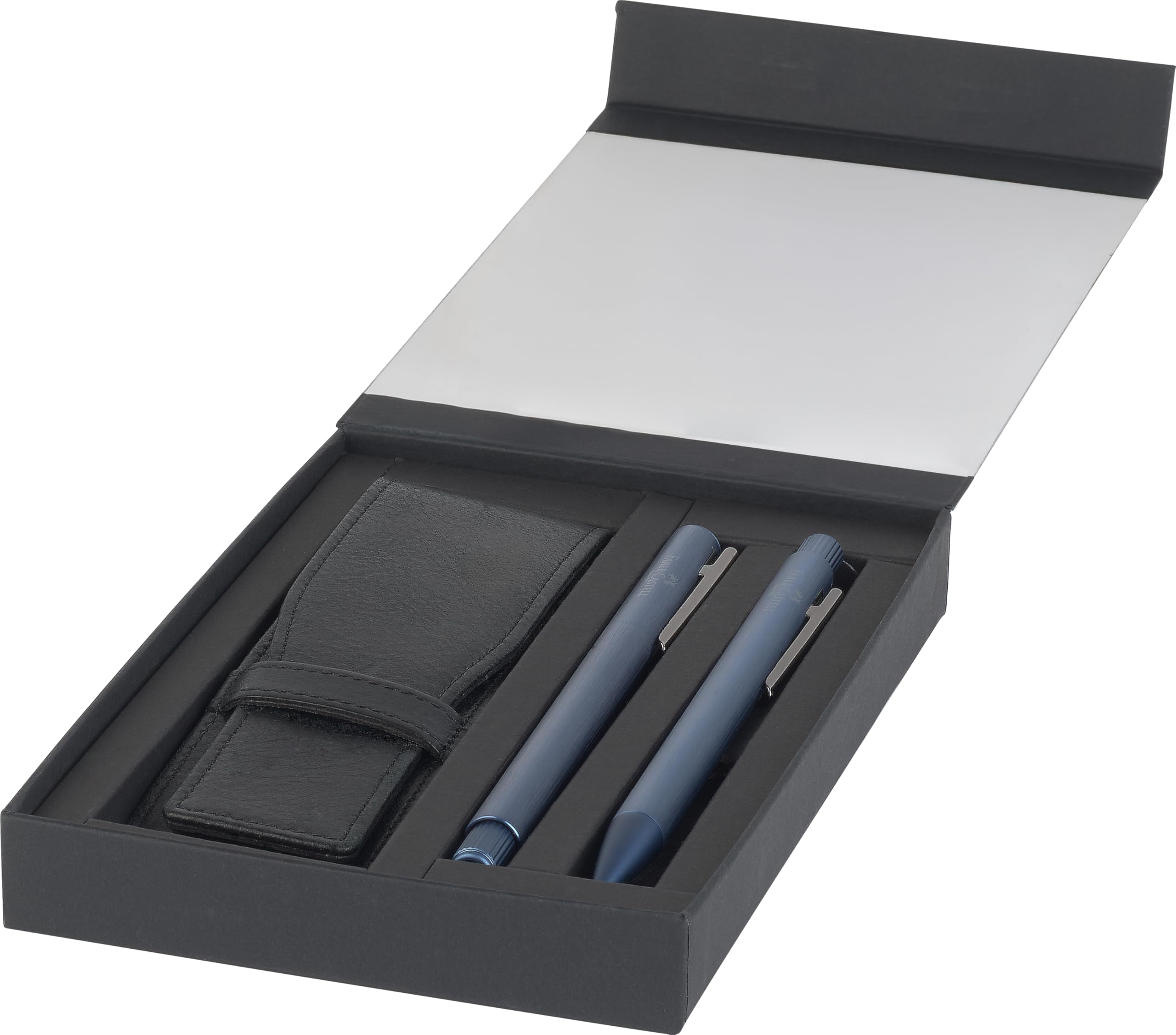 Faber-Castell 202186 - Set regalo Neo Slim blu scuro, con penna stilografica, penna a sfera e astuccio per penne, set da scrittura elegante