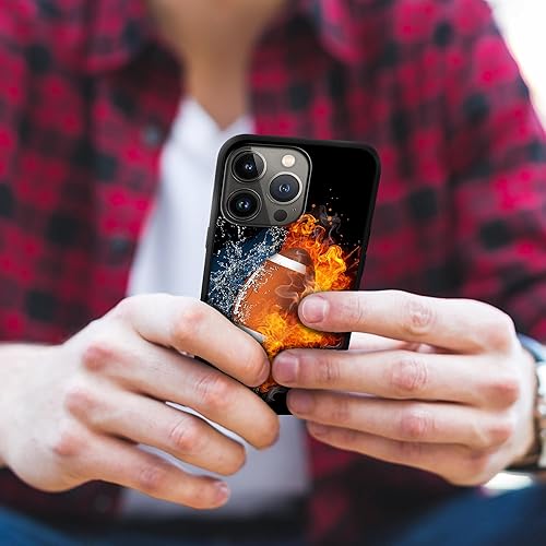 Miniatura 6 de Funda diseñada para iPhone 15 Pro, diseño de fútbol americano en agua de fuego para hombres, mujeres, niños y niñas, TPU suave, cuerpo completo, a