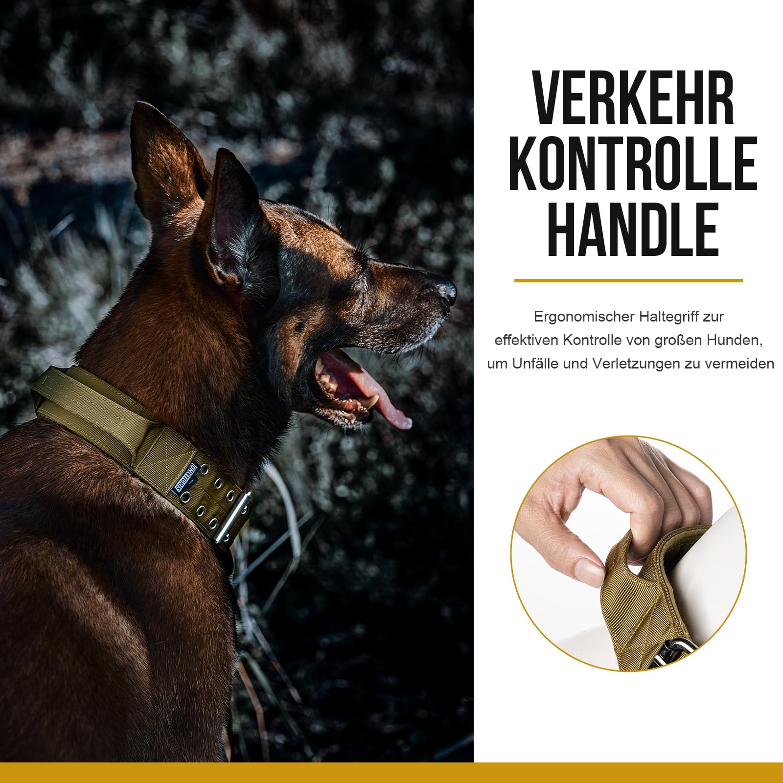 OneTigris Collier pour Chien de 5 cm de Large avec Poignée et Patch pour Grands Chiens - Marron - Taille L