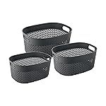 Joyo Plastic Filo Oval Storage Basket for Kitchen, Office, Fruits, Toys, Vegetables | Multipurpose Organizer for Bathroom and Home, Pack Of 3 (Grey)
