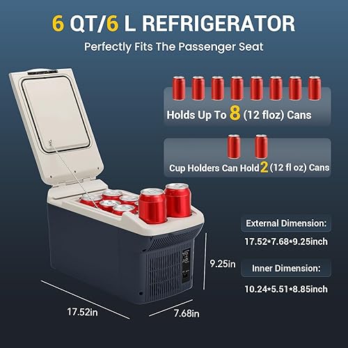 Miniatura 5 de Refrigerador portátil para automóvil, enfriador eléctrico de doble uso de 6 cuartos (6 litros), 12 voltios de CC y 110 V de CA, refrigerador