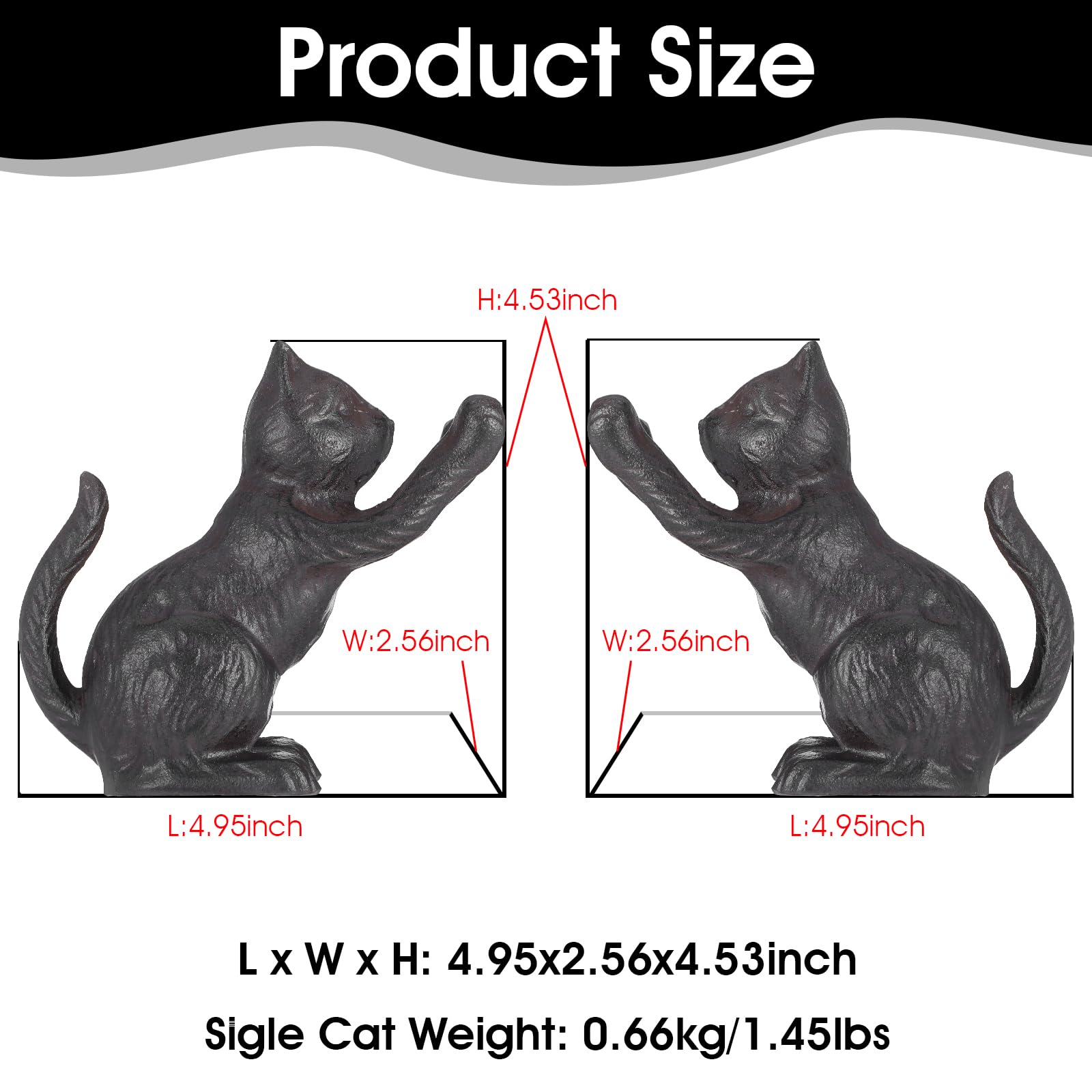 Cat Decorative Bookends, Cute Book Ends to Hold Books, Bookends for Shelves, Unique Cast Iron Book Stopper for Heavy Books, Cat Office Decor, 1 Pair/2 PCS