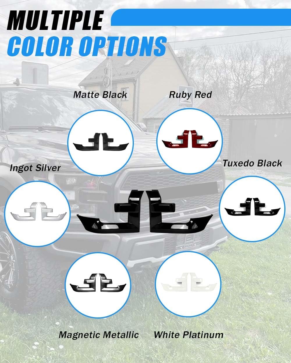 Headlight Trim Bezel Grille Molding Compatible with 2015-2017 Ford F150 Replace for FL3Z17C755AA Oxford White Driver & Passenger Side