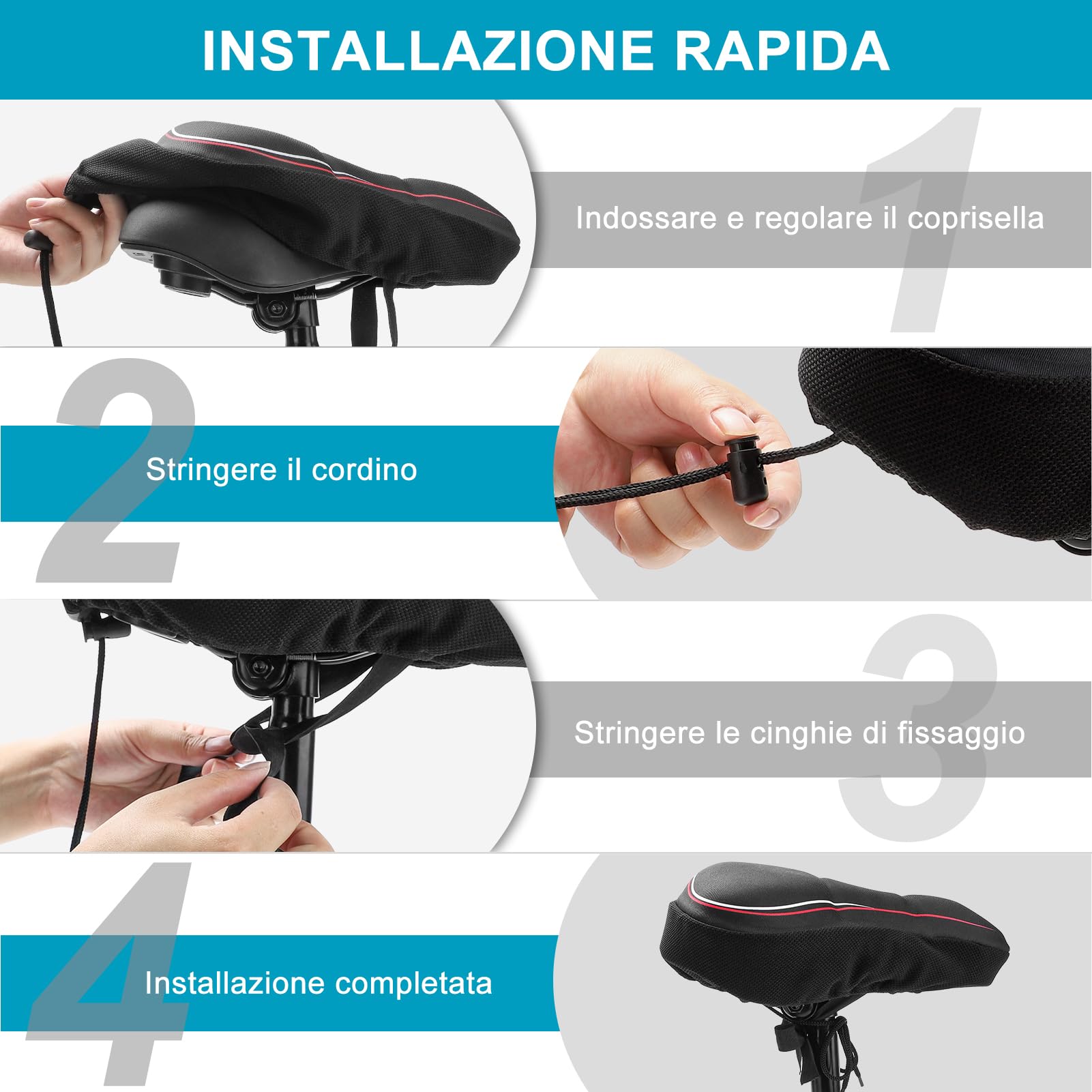 TECHCYC Coprisella Bici con Coprisella Cyclette in Memory Foam a Doppio Strato, Cuscino Ergonomico per Coprisella Bici Imbottito da Donna e da Uomo Adatto alla Maggior Parte delle Biciclette