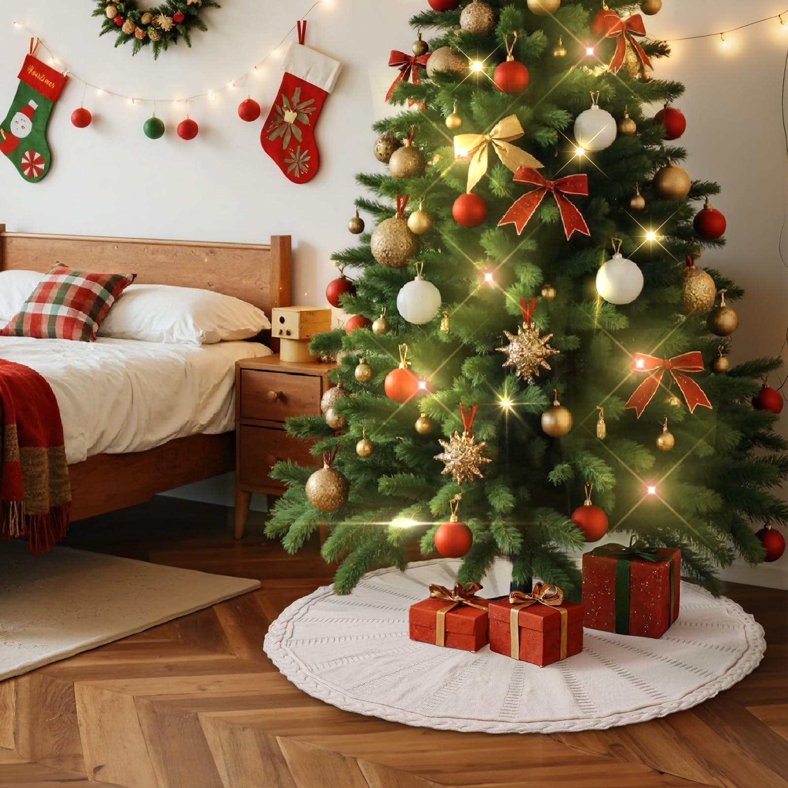 Lanpn Gebreide Kerstboomrok 90 cm, Kabel Gebreide Kerstboom