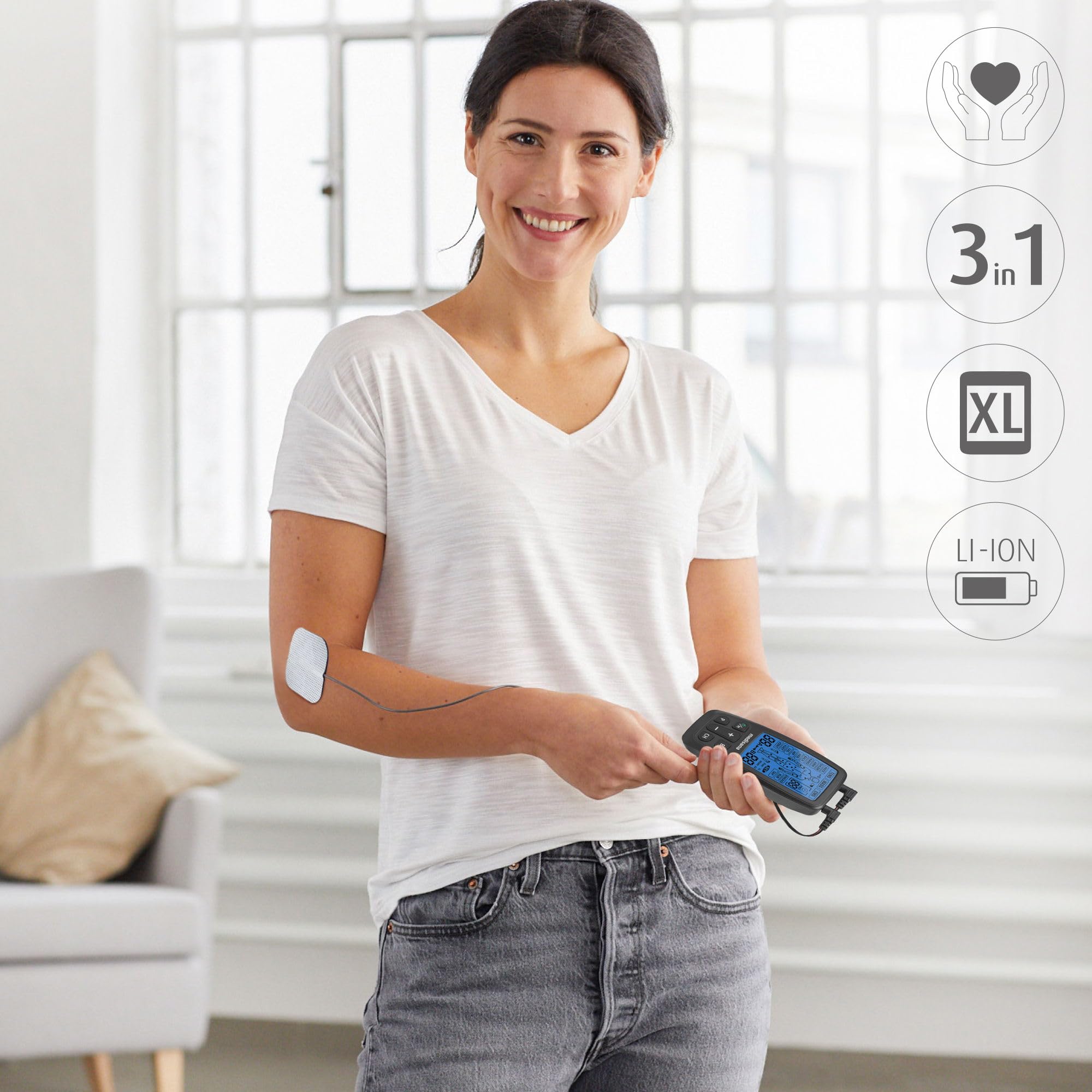medisana TT 205 appareil TENS, appareil à courant de stimulation EMS avec 60 programmes appareil professionnel d'électrothérapie relaxation musculaire et soulagement avec 4 électrodes