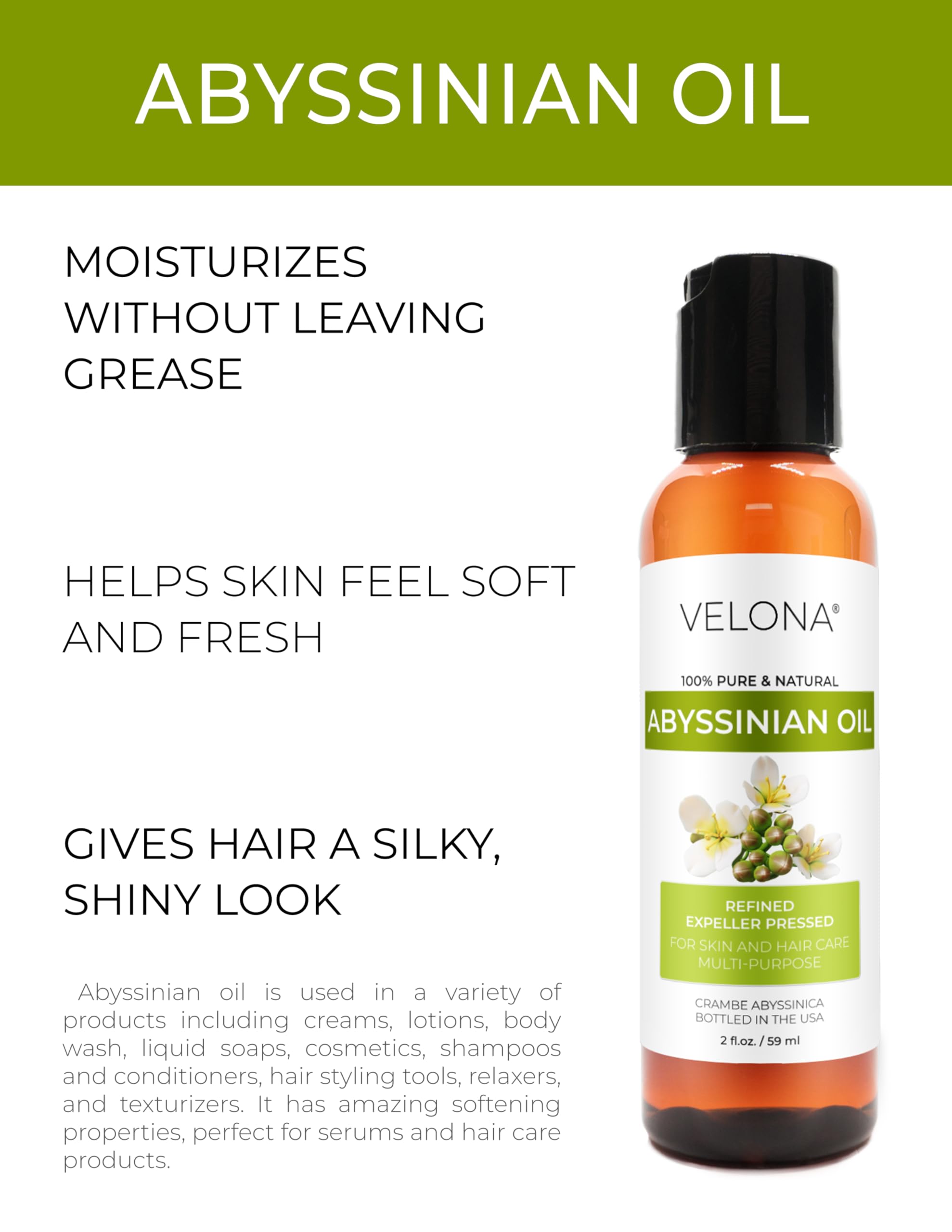 velona Abyssinian Oil 2 Fl Oz | 100% Pure and Natural Carrier Oil | Hair Body Care | Use Today - Enjoy Results product thumbnail 4