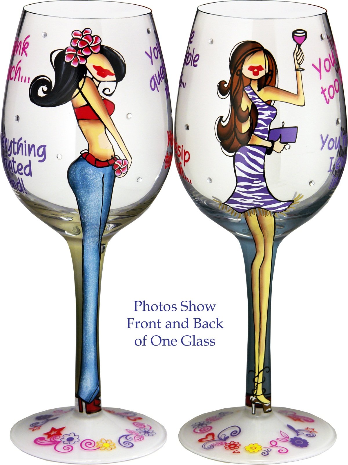 Bottom's Up 15-Ounce Lasting Friendships Handpainted Wine Glass