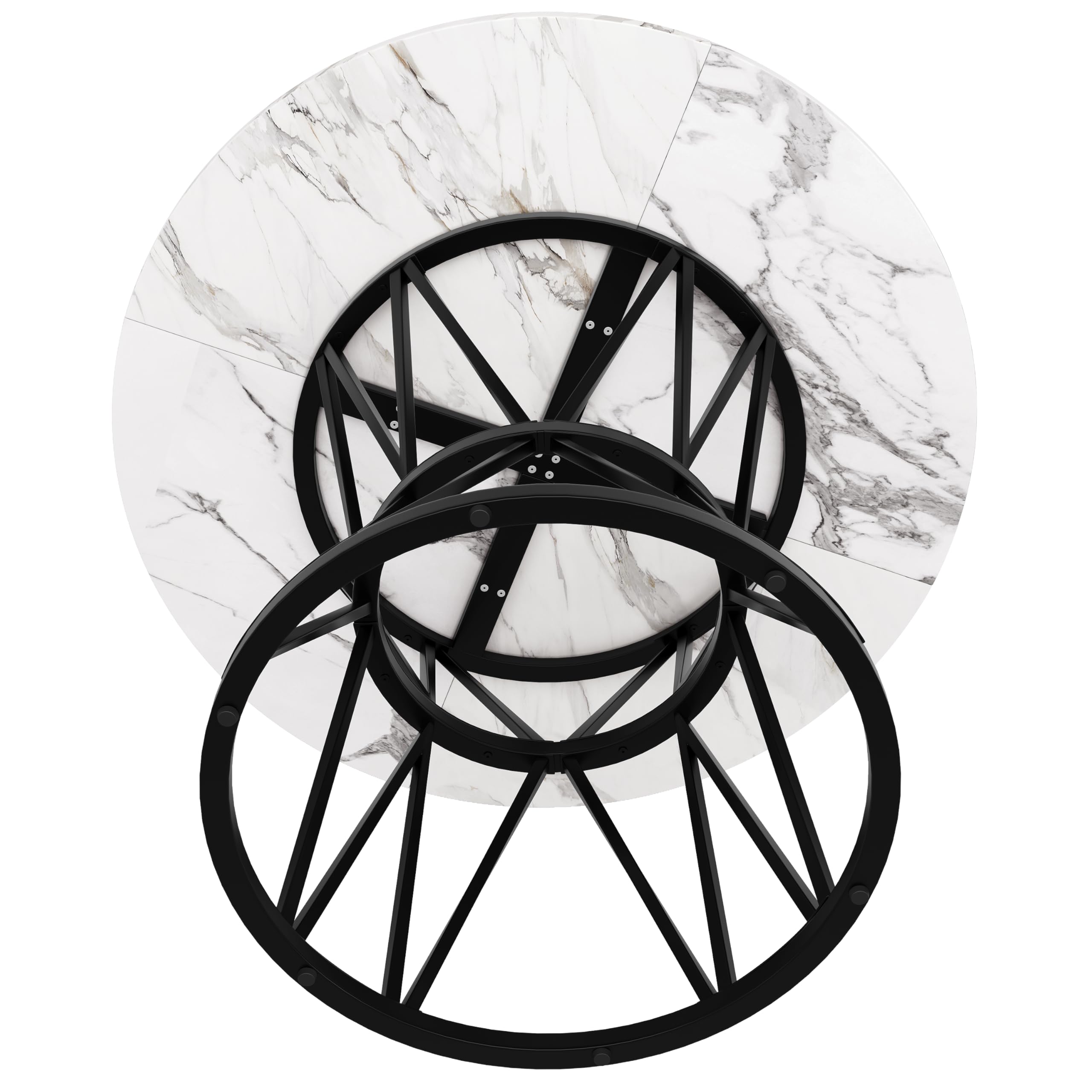 ModernLuxe Table à Manger Ronde 100×100 cm, Plateau MDF Imitation marbre Noir, Table Cuisine Design 4 Personnes, Salon et Salle à Manger Moderne