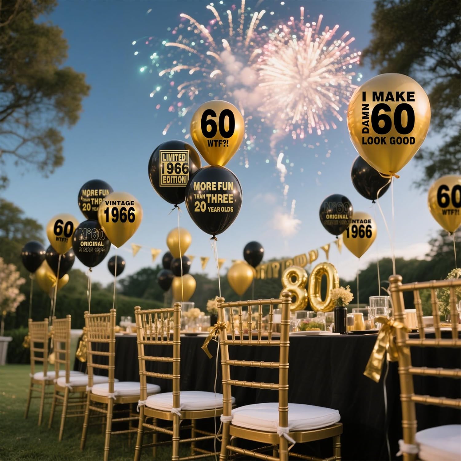 60th Black and Gold Balloons for 60th Birthday Party Decorations, Balloons designed specifically for a 60th birthday, 12inch Latex 24pcs Balloons for Party Supply - Image 7