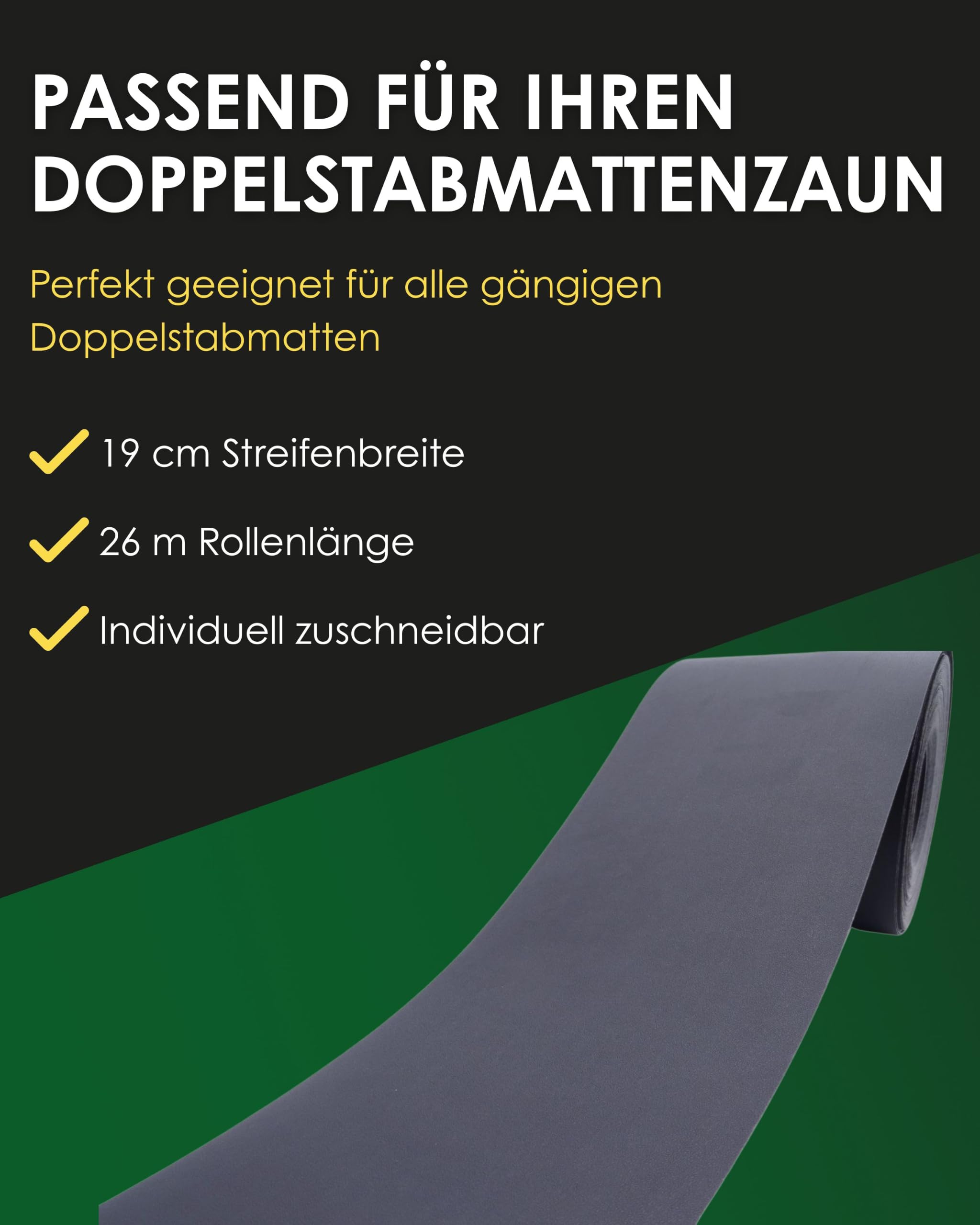 Sichtschutzstreifen für Doppelstabmatten, Anthrazit, 26 m, Vista 2.0