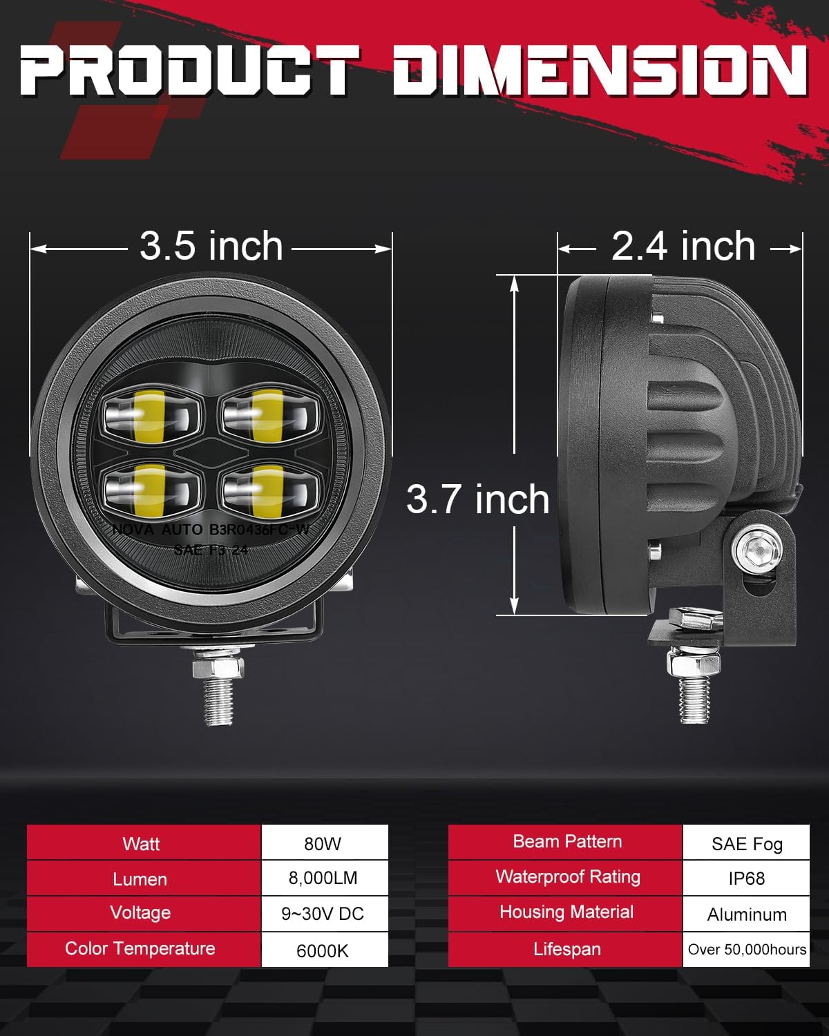 SAE LED Fog Lights, OFFROADTOWN 2pcs 3.5" Round DOT Approved Fog Lights Street Legal Round LED Pods Cut-Off Low Beam Offroad Driving Light Pods for Trucks Pickup Tacoma Tundra Wrangle SUV UTV ATV