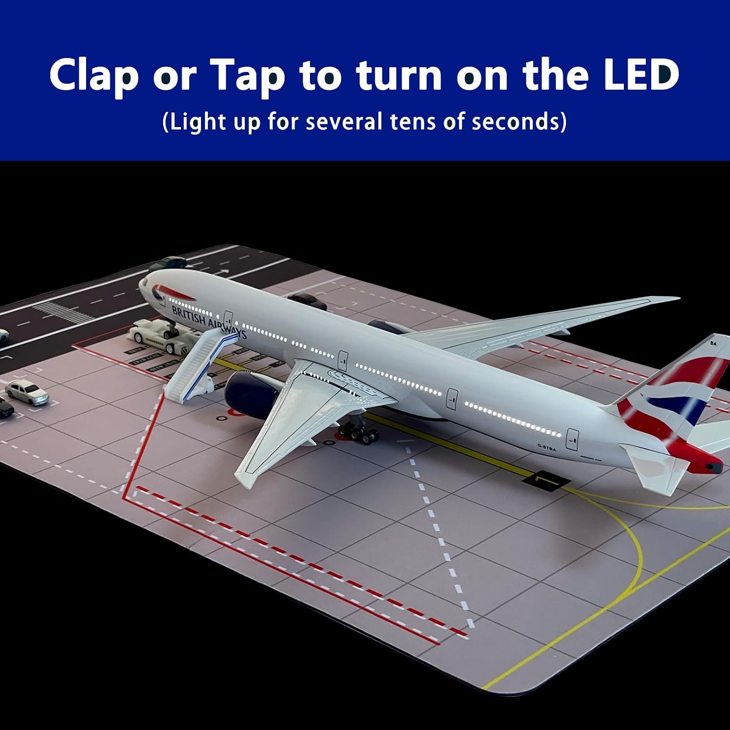 British B777 Airplane Model 1/157 Scale British B777 Model Plane with LED Lights and Airport Scene Accessories Ideal Display and Gift