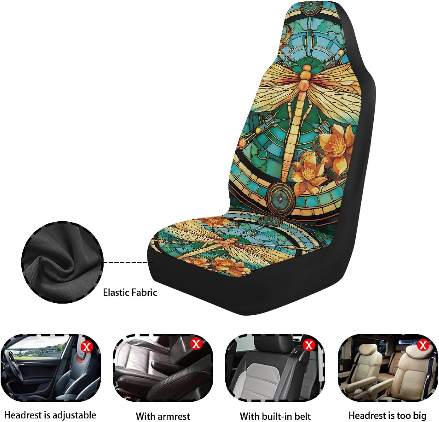Dragonfly Car Seat Cover Set for Front Seat Only Boho Mandala Saddle Blanket Seat Covers Auto Interior Accessories for SUV Truck Sedan