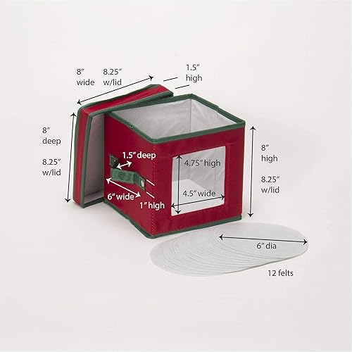 Miniatura 7 de Household Essentials 532 Rojo - Contenedor para almacenamiento de vajilla navideña de porcelana, para platos o tazones de postre, tapa removible,